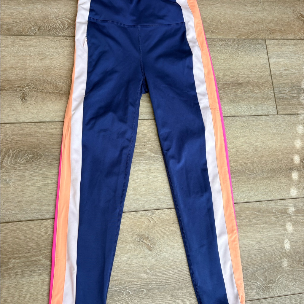 Lilly Pulitzer Navy Leggings With Pink & Peach Side Stripes